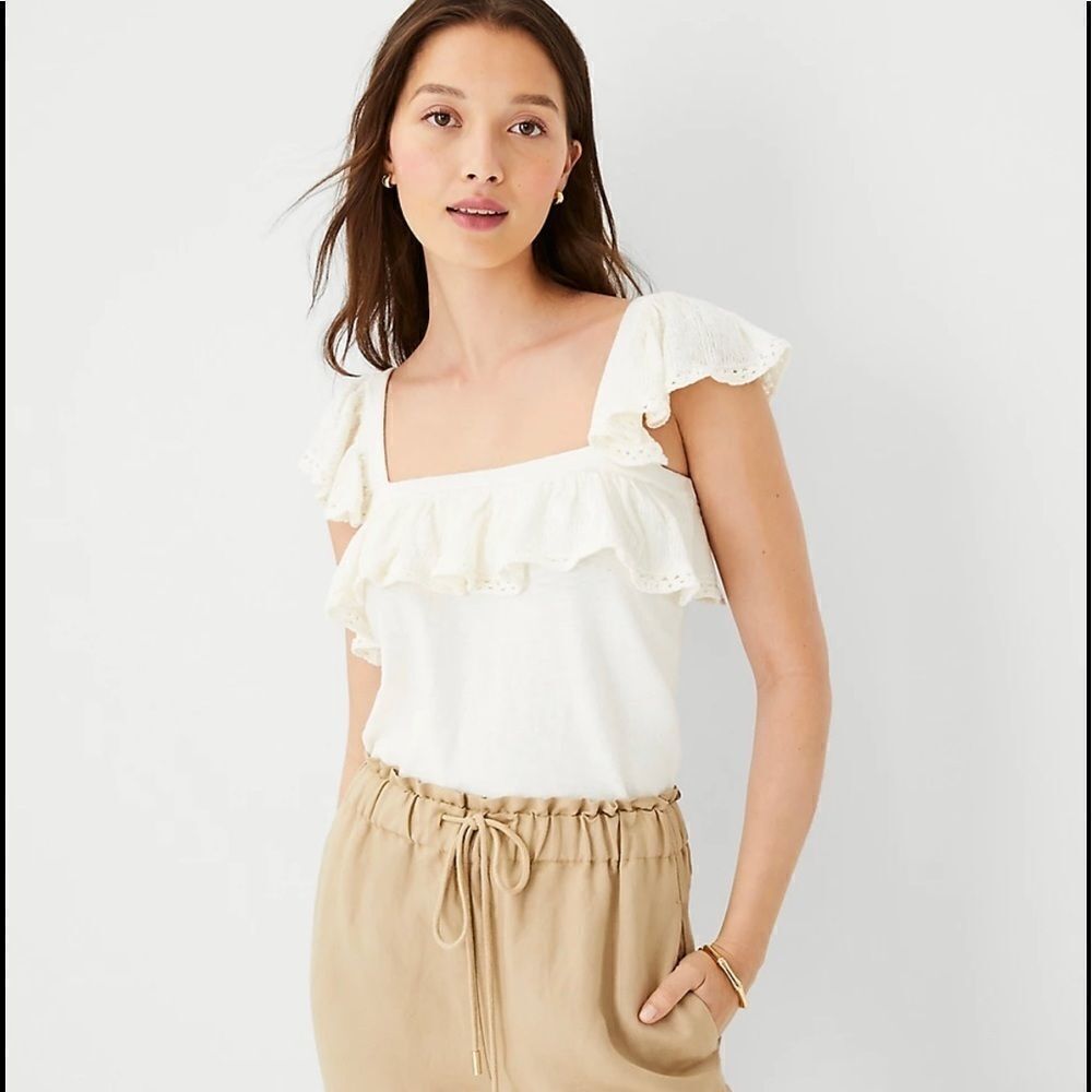 Ann Taylor Linen Blend Ruffle Shell